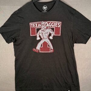 Texas A&M Aggies T Shirt Men's Large Black '47 Brand Retro Mascot Tee